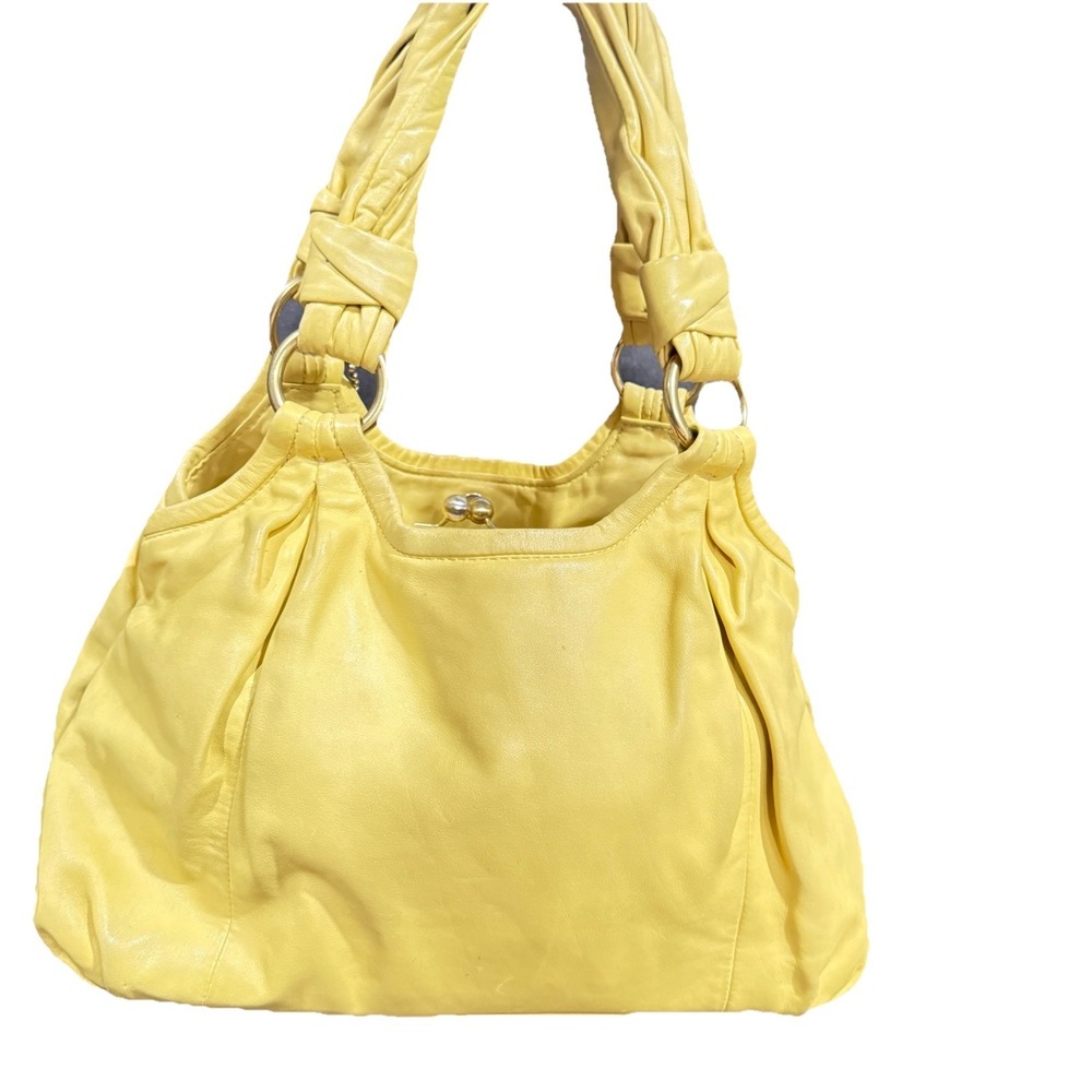 Coach 13437 LARGE Parker Kiss Lock Yellow Leather Shoulder Bag